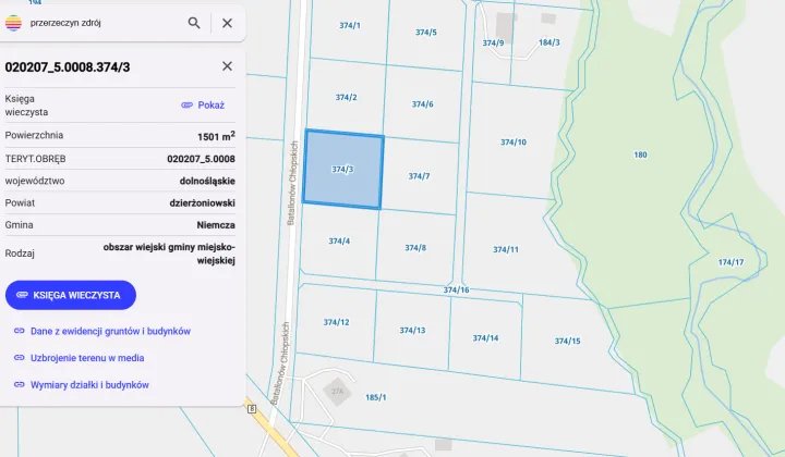 Działka budowlana Przerzeczyn-Zdrój, ul. Batalionów Chłopskich