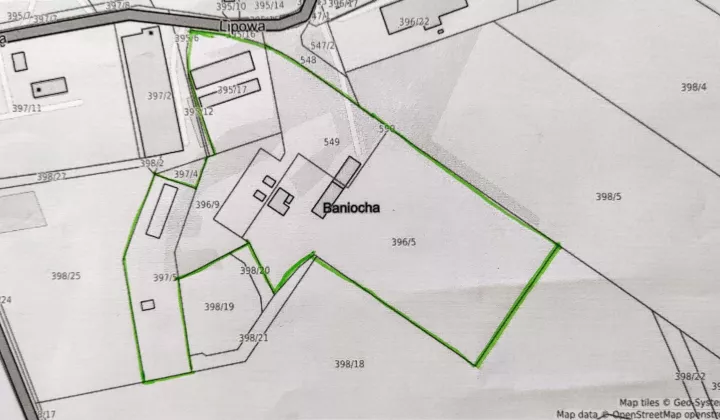 Działka inwestycyjna Baniocha, ul. Lipowa