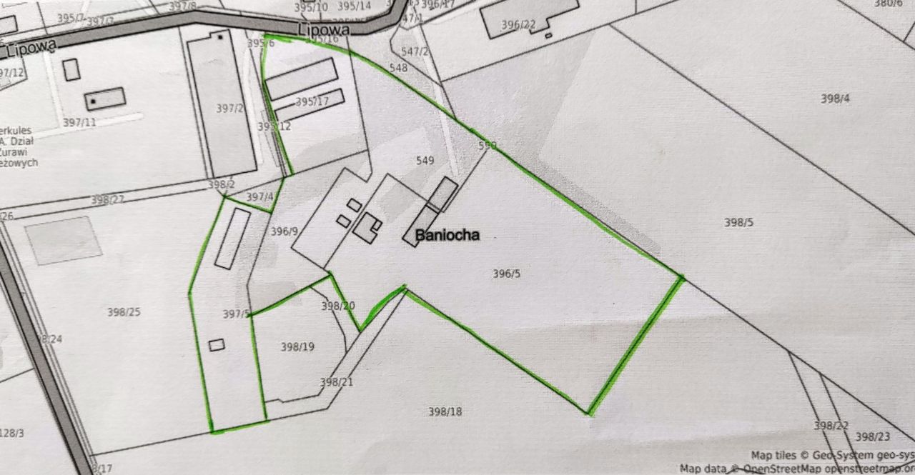 Działka inwestycyjna Baniocha, ul. Lipowa