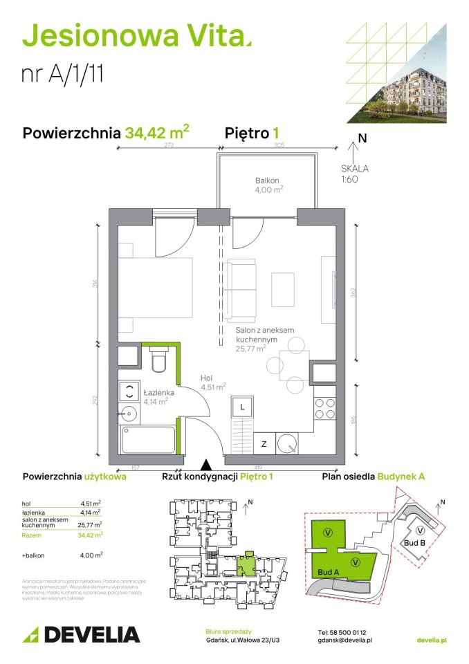 Mieszkanie 1-pokojowe Gdańsk Wrzeszcz, ul. Jesionowa. Zdjęcie 6