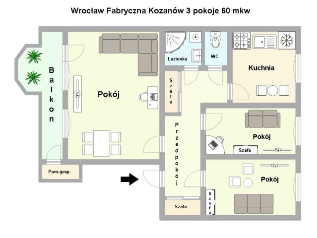 Mieszkanie 3-pokojowe Wrocław Fabryczna, ul. Modra. Zdjęcie 2