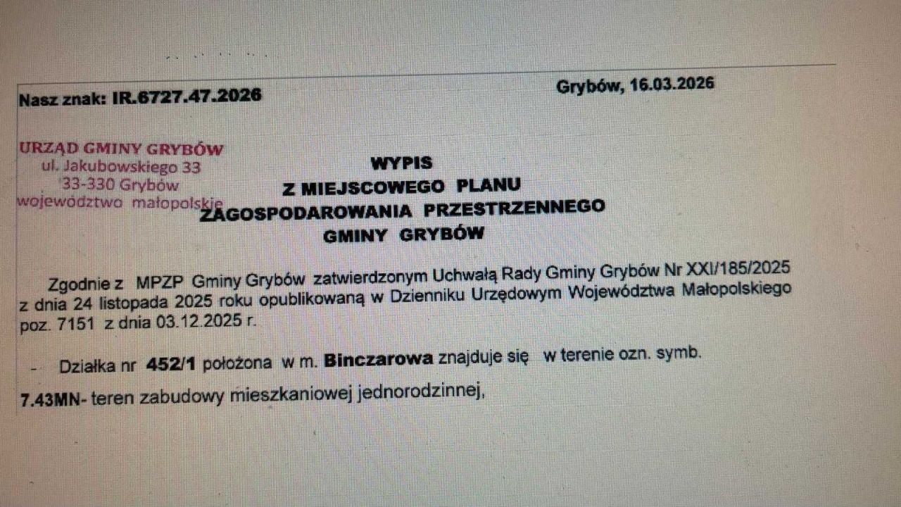 Działka budowlana Binczarowa. Zdjęcie 6