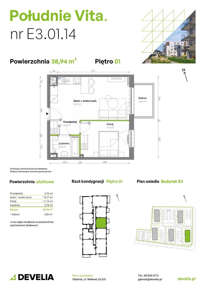 Mieszkanie 2-pokojowe Gdańsk Orunia Górna, ul. Kazimierza Wielkiego. Zdjęcie 7