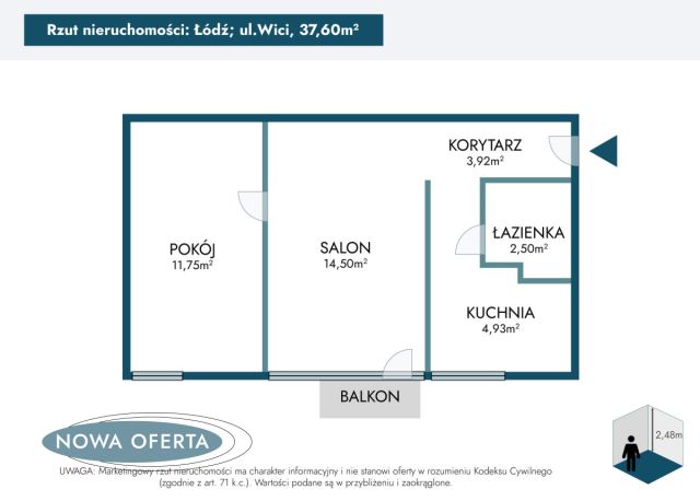 Mieszkanie 2-pokojowe Łódź Bałuty, ul. Wici. Zdjęcie 14