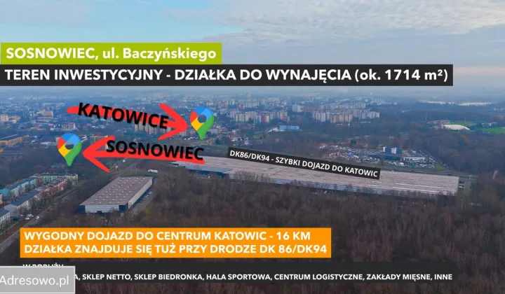 Działka inwestycyjna Sosnowiec Milowice, ul. Krzysztofa Kamila Baczyńskiego