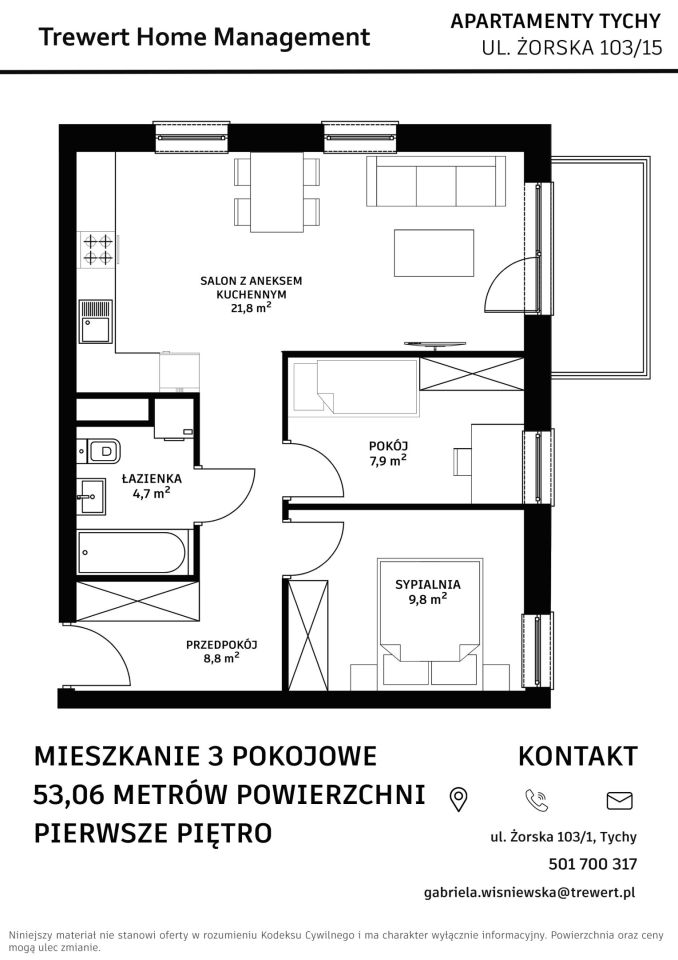 Mieszkanie 3-pokojowe Tychy Żwaków, ul. Żorska. Zdjęcie 2