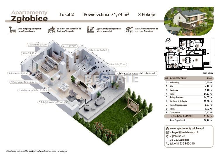 Mieszkanie 3-pokojowe Zgłobice. Zdjęcie 8