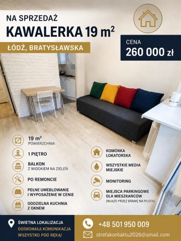 Mieszkanie 1-pokojowe Łódź Polesie, ul. Bratysławska. Zdjęcie 1