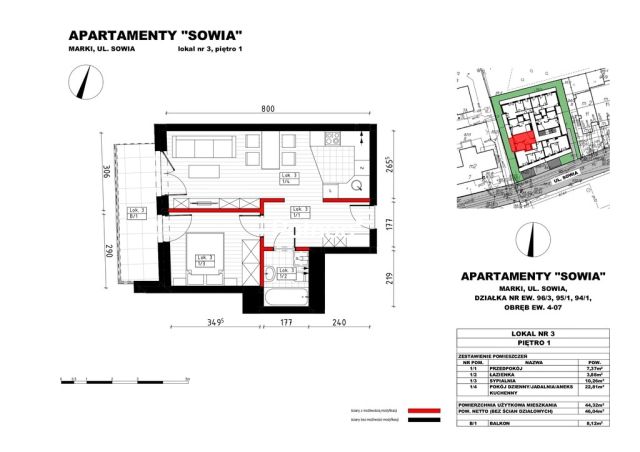 Marki, ul. Sowia Mieszkanie - 2 pokoje - 44 m² - 1 piętro