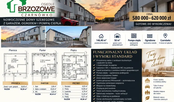 dom szeregowy, 3 pokoje Czarnówko, ul. Brzozowa