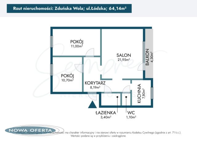 Mieszkanie 3-pokojowe Zduńska Wola, ul. Łódzka. Zdjęcie 18