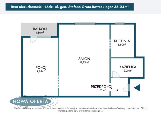 Mieszkanie 2-pokojowe Łódź Zarzew, ul. gen. Stefana Grota-Roweckiego. Zdjęcie 14