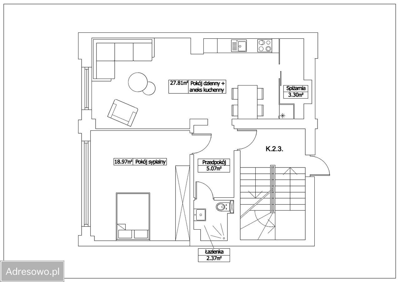 Mieszkanie 2-pokojowe Ełk Centrum, ul. Roosevelta. Zdjęcie 2