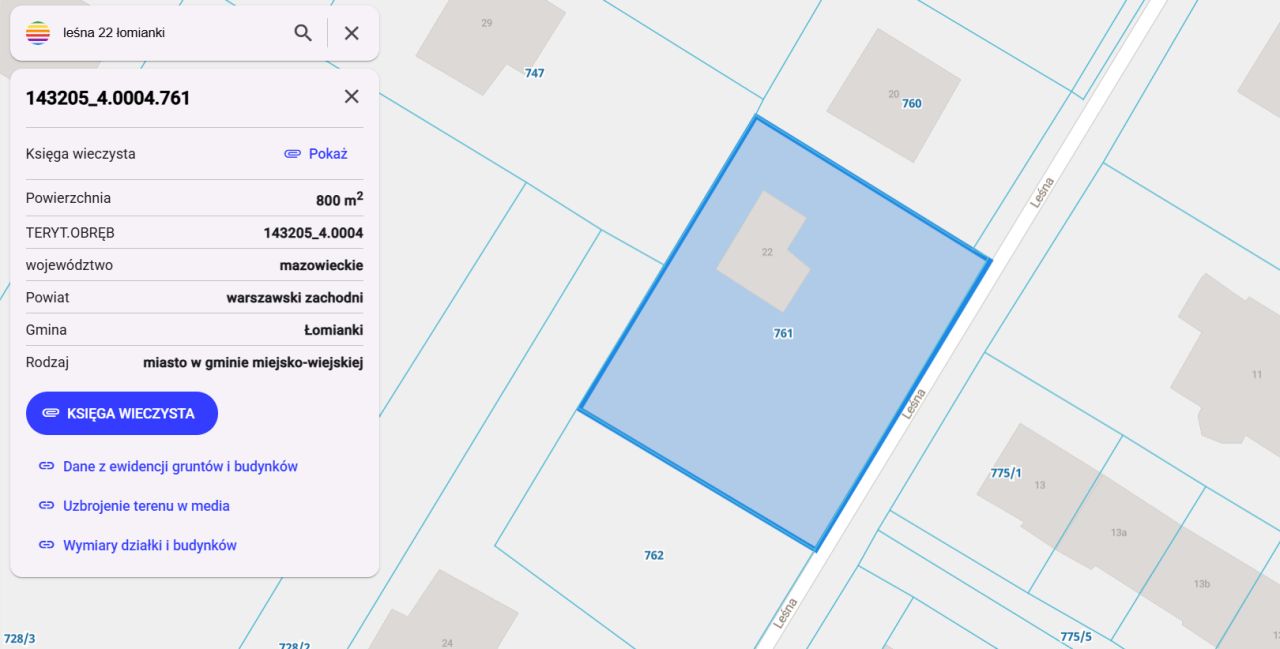Działka budowlana Łomianki, ul. Leśna