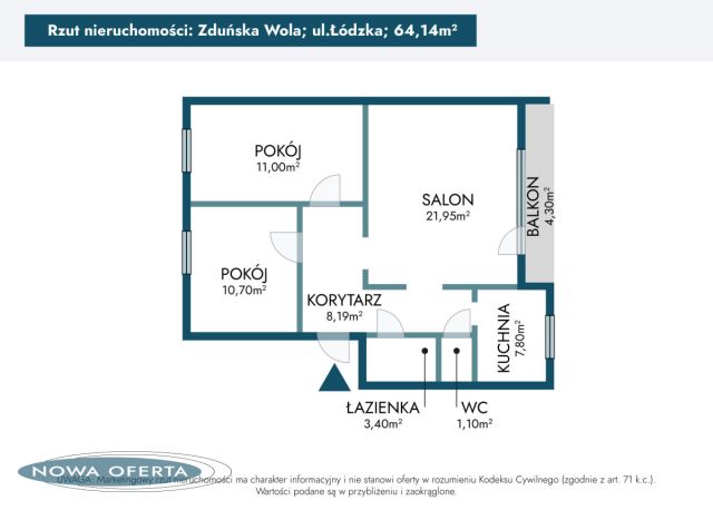 Mieszkanie 3-pokojowe Zduńska Wola, ul. Łódzka. Zdjęcie 18