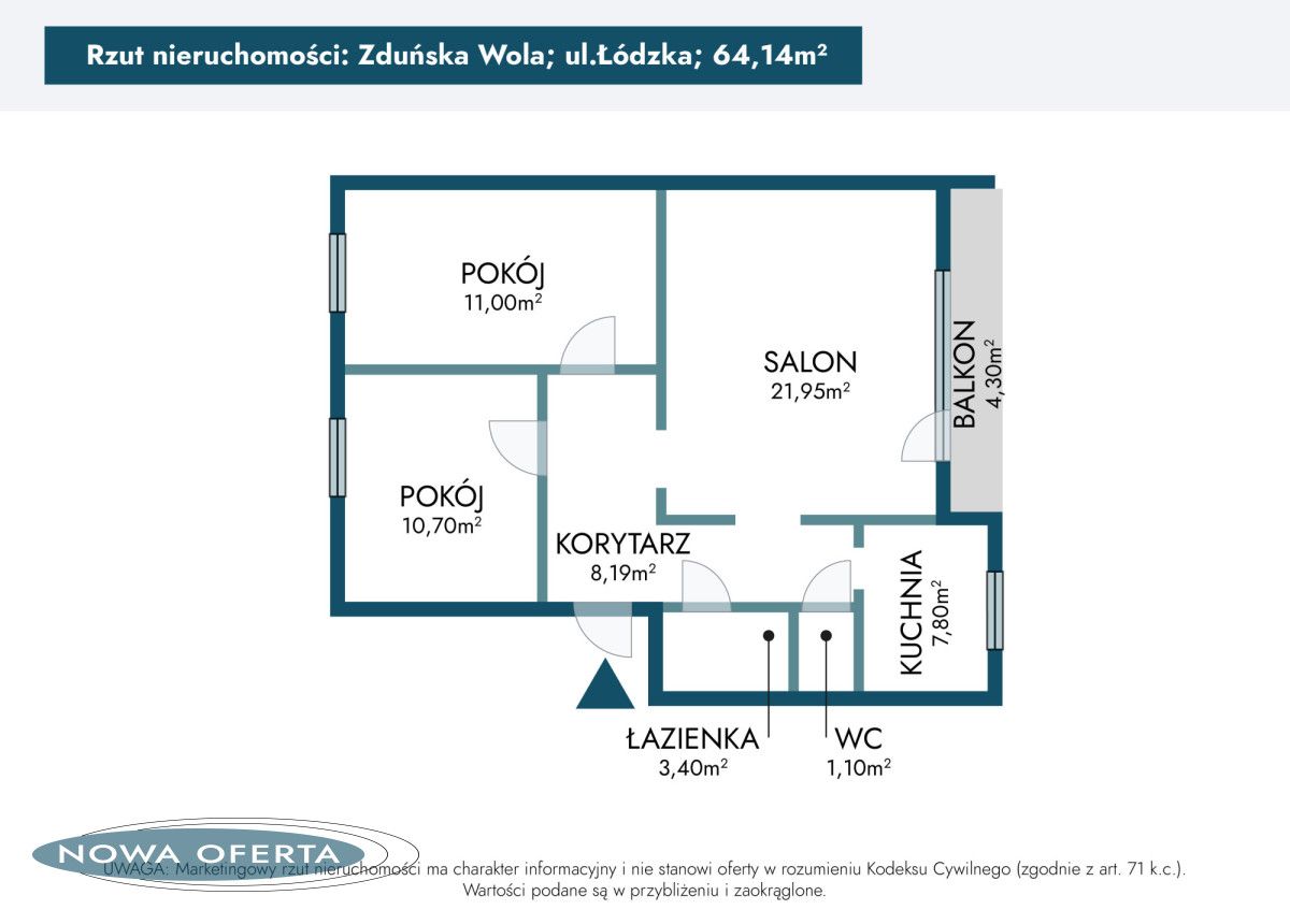 Mieszkanie 3-pokojowe Zduńska Wola, ul. Łódzka. Zdjęcie 18