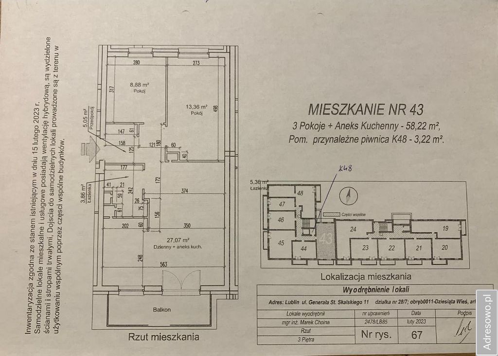 Mieszkanie 3-pokojowe Lublin Kośminek, ul. Generała Stanisława Skalskiego. Zdjęcie 2