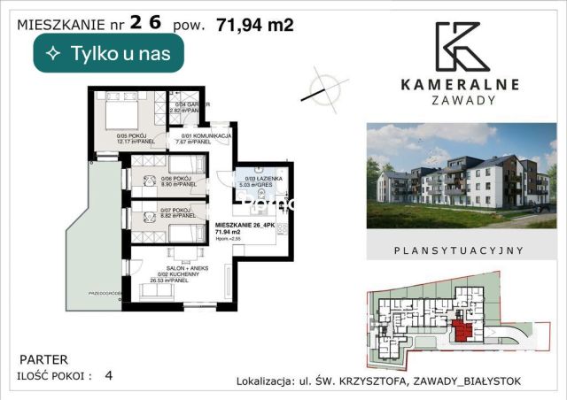 Mieszkanie 4-pokojowe Białystok Zawady, ul. św. Krzysztofa. Zdjęcie 1