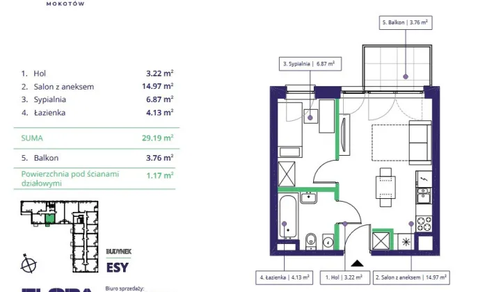 Mieszkanie 2-pokojowe Warszawa Mokotów, ul. Cybernetyki