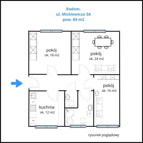Mieszkanie 3-pokojowe Radom, ul. Adama Mickiewicza. Zdjęcie 2