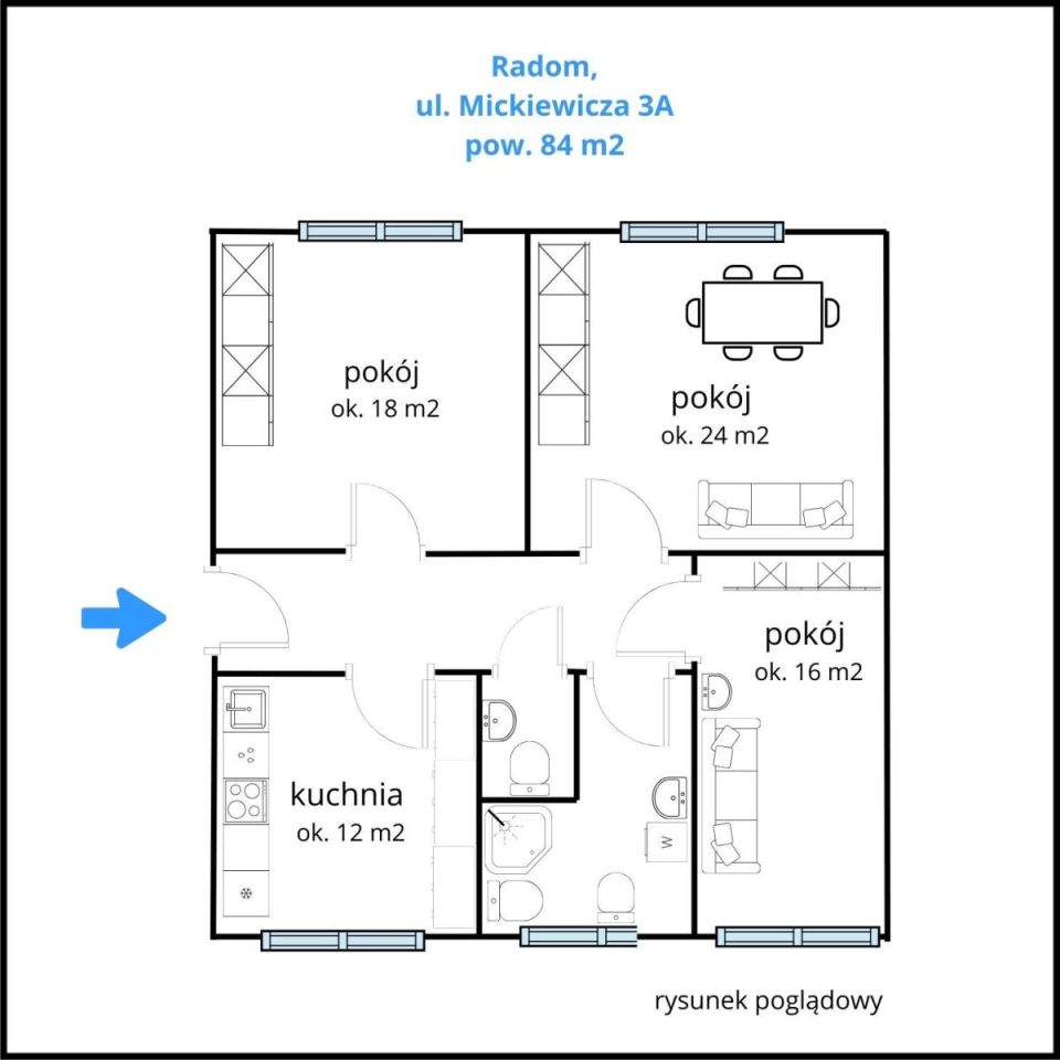 Mieszkanie 3-pokojowe Radom, ul. Adama Mickiewicza. Zdjęcie 2