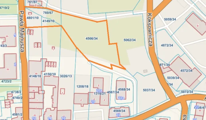 Działka inwestycyjna Zabrze Centrum, ul. Pawła Majnusza