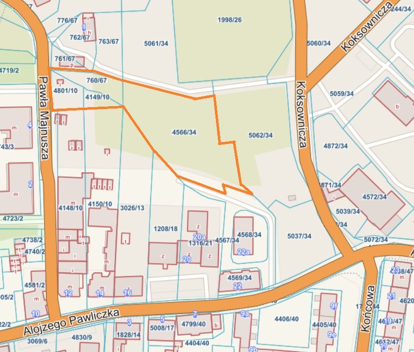 Działka inwestycyjna Zabrze Centrum, ul. Pawła Majnusza