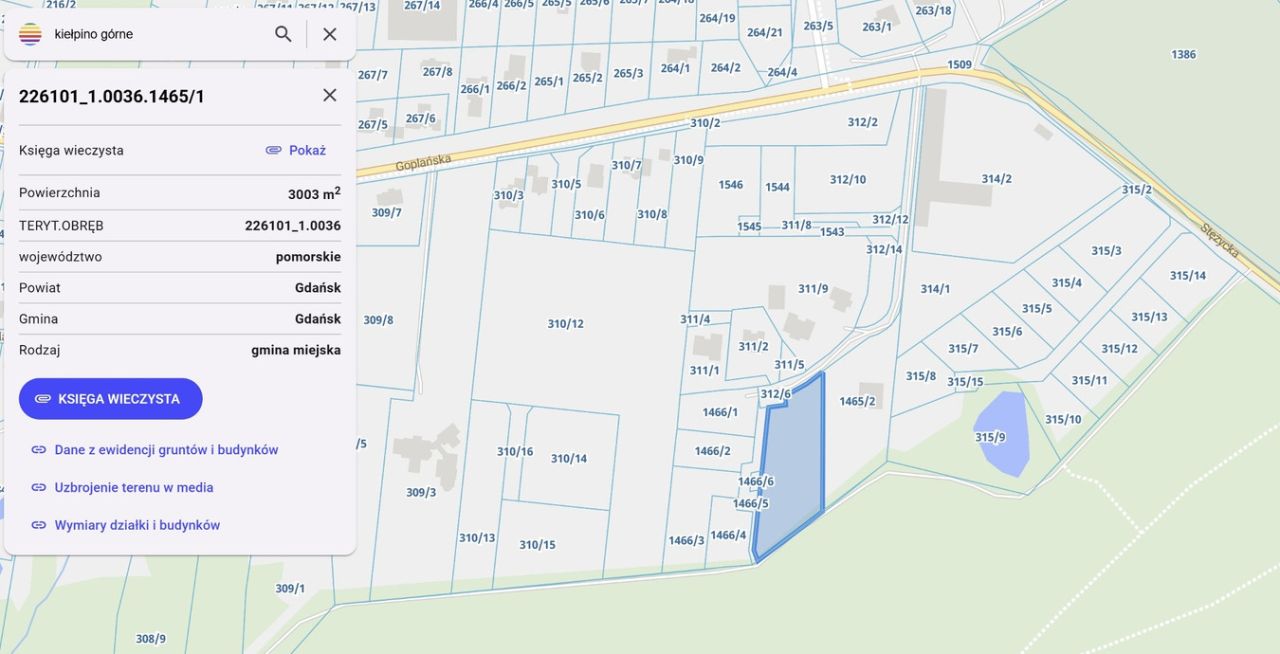 Działka budowlana Gdańsk Kiełpino Górne, ul. Goplańska