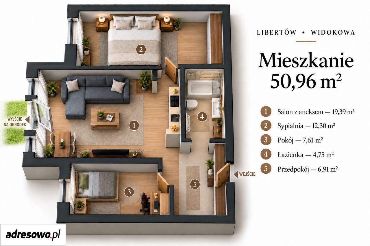 Mieszkanie 3-pokojowe Libertów, ul. Widokowa. Zdjęcie 3