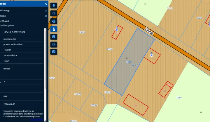 Działka rolno-budowlana Jarzębia Łąka, ul. Długa