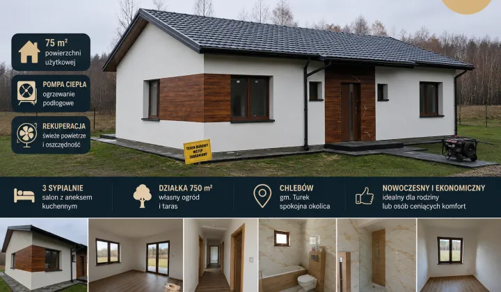 dom wolnostojący, 3 pokoje Chlebów, Chlebów