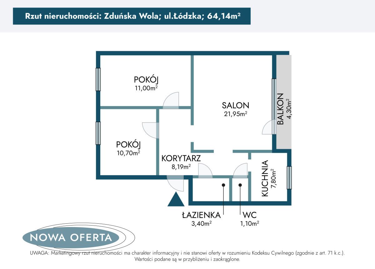 Mieszkanie 3-pokojowe Zduńska Wola, ul. Łódzka. Zdjęcie 18
