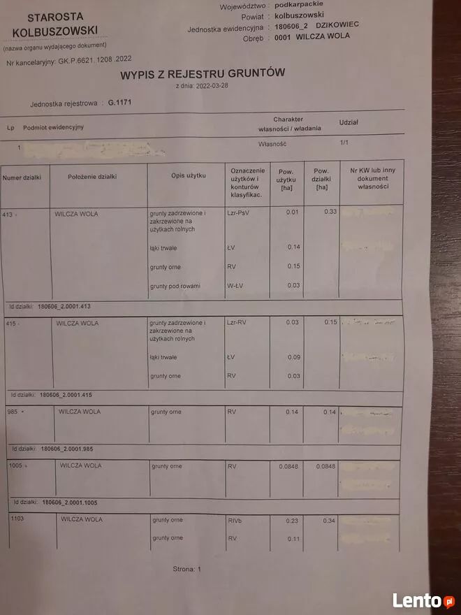 Działka rolna Wilcza Wola
