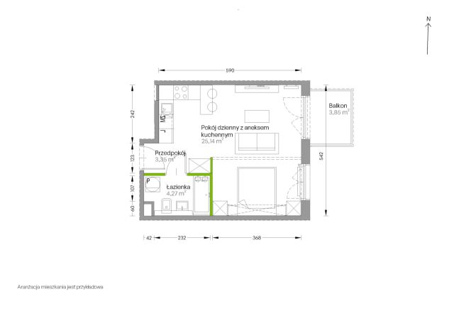 Mieszkanie 1-pokojowe Kraków Czyżyny, ul. Romana Ciesielskiego. Zdjęcie 14