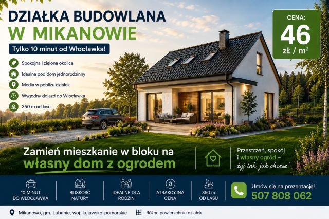 Działka rolno-budowlana Mikanowo. Zdjęcie 1