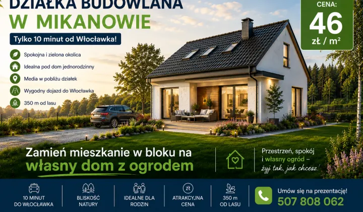 Działka rolno-budowlana Mikanowo